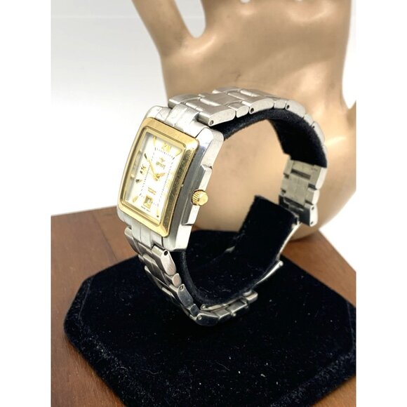 Nicolet Women's Watch Swiss Quartz White Dial Date 18kt Yellow Gold Bezel Tank - Picture 2 of 13